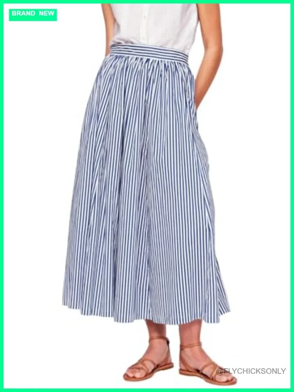 Stripe Elastic Waist Long Flowy A-Line Skirt with Pockets